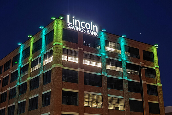 Channel Letters Lincoln Savings Bank night