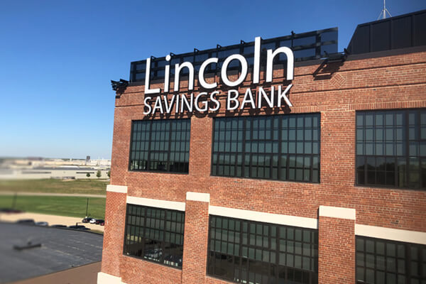 Lincoln Savings Bank Headquarters Channel Letters