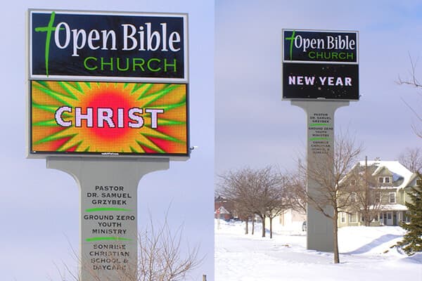 Churches Open Bible Church Pole Sign